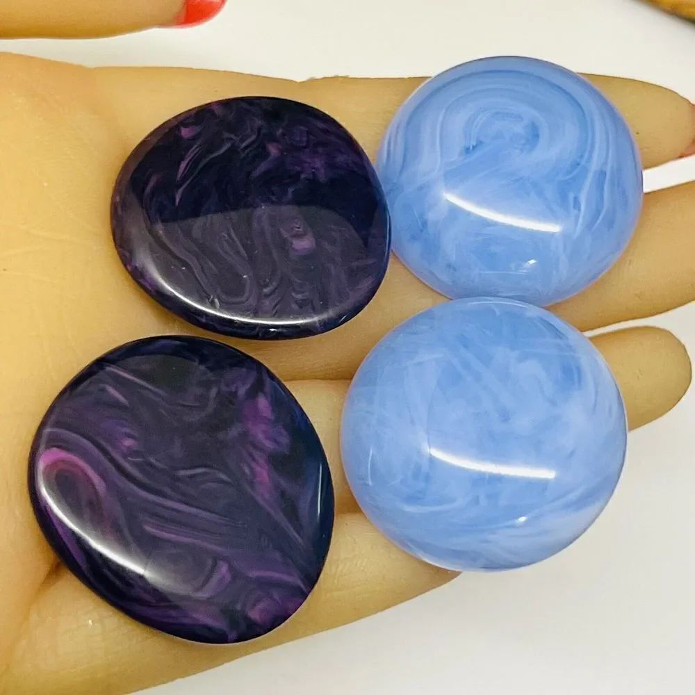 2 Pair Vintage Marbled Lucite Large Earrings Purple Blue Pierced Lot Y2K 1380